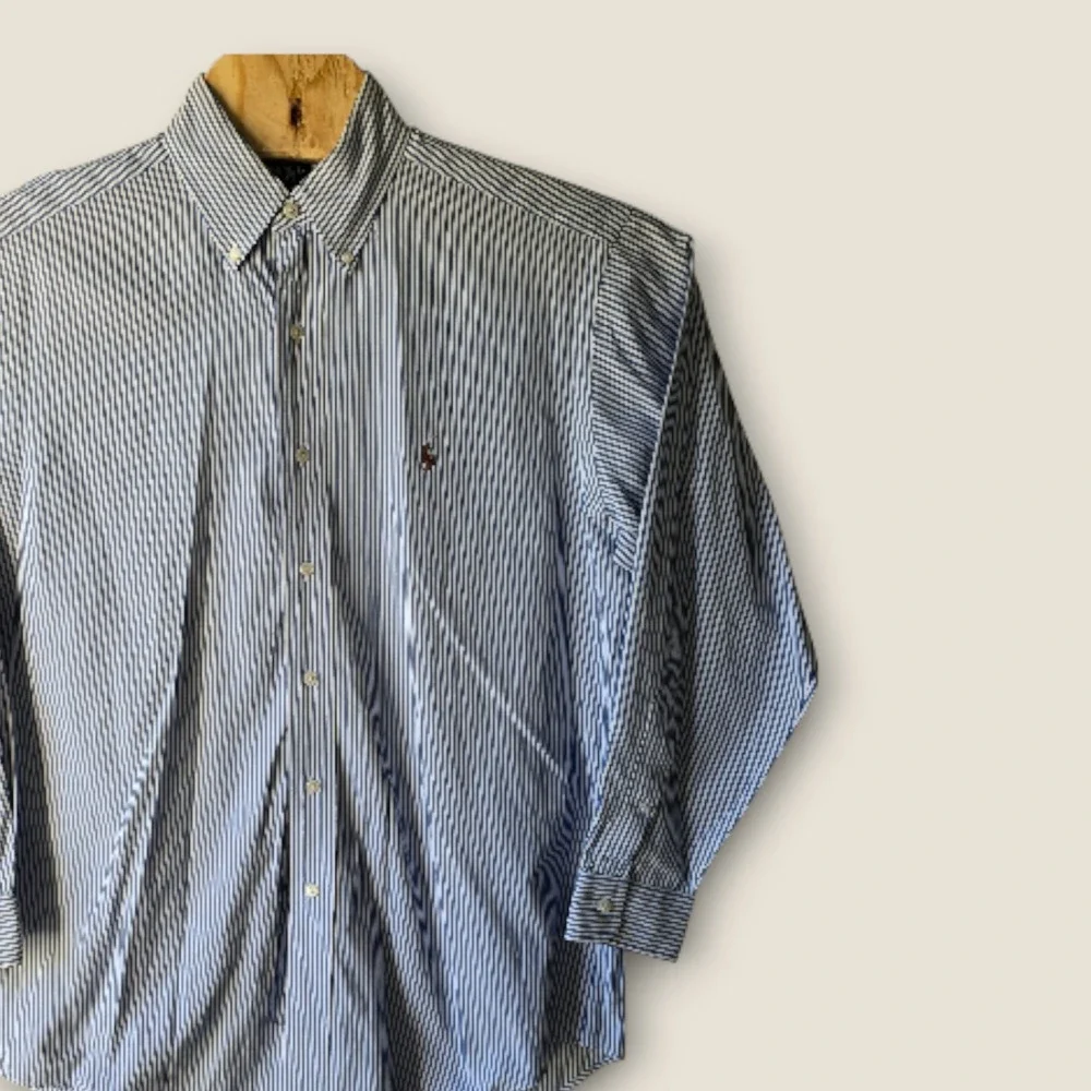Ralph Lauren Yarmouth Button Down Shirt Mens Blue White Stripe 15.5 32/33 Cotton